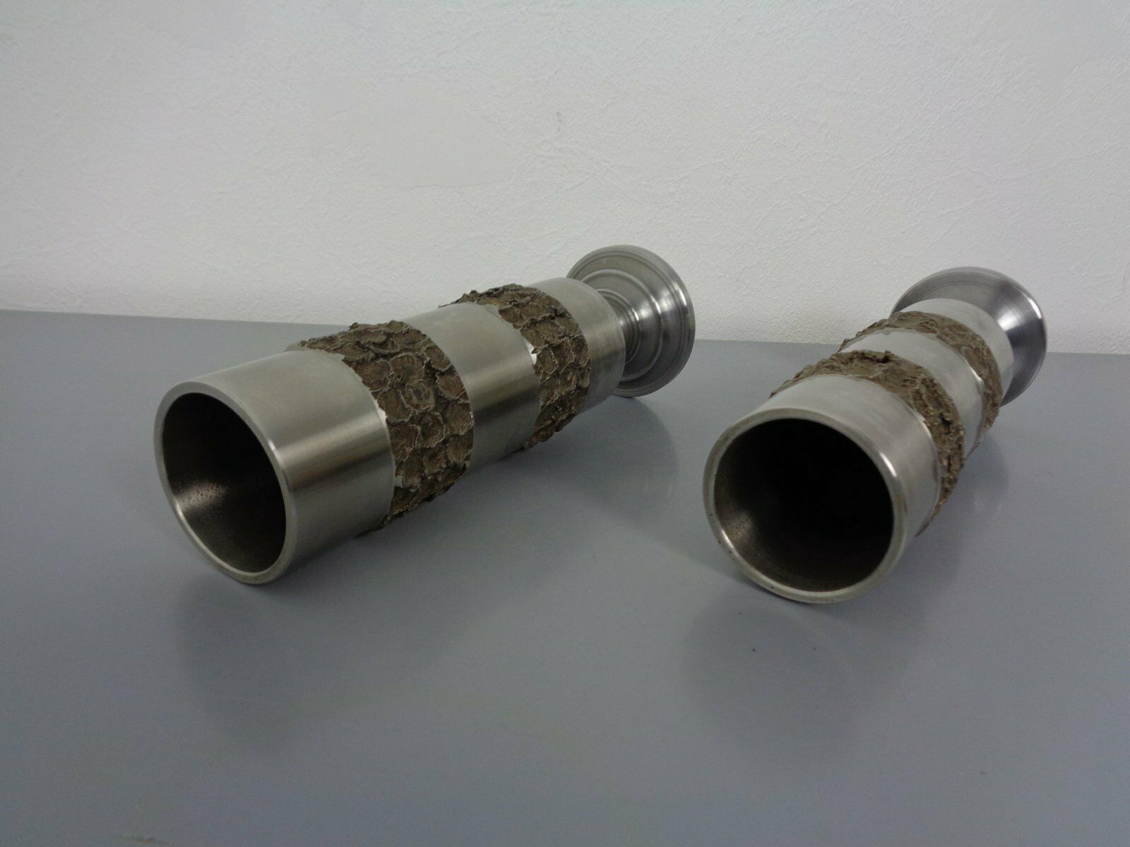 334.0 Brutalist German Vases In Stainless Steel, 1960s, Set Of 2 photo