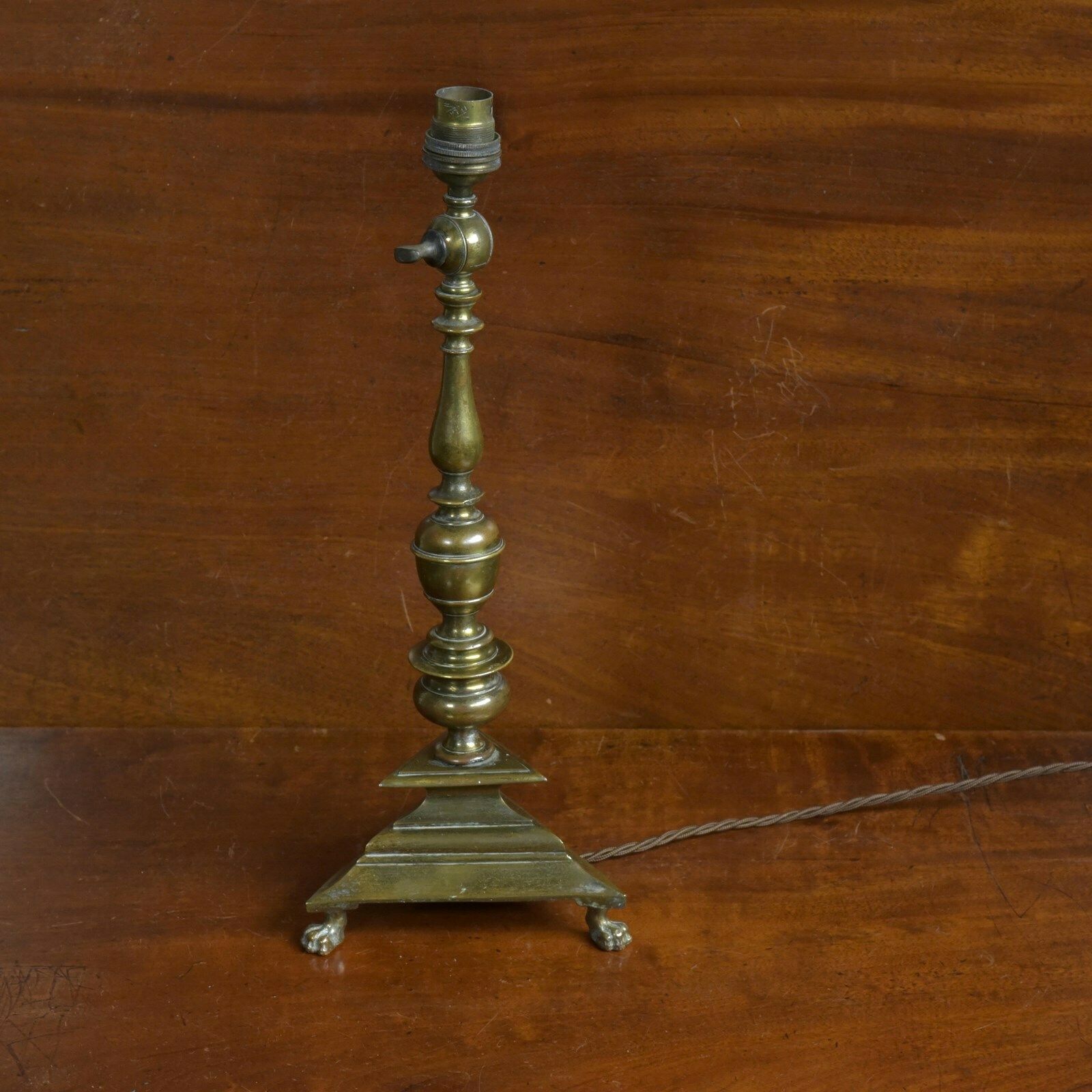 Antique Paw Footed Brass Lamp, Early 20th Century