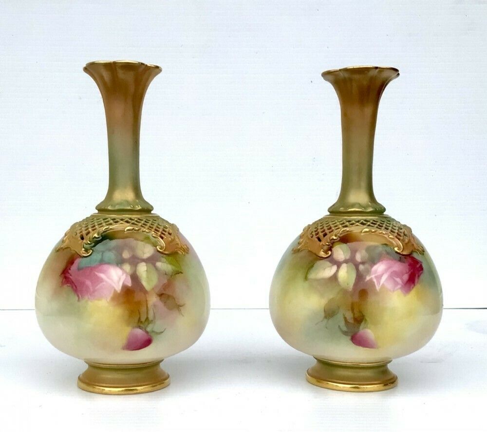 Fine Pair Of Royal Worcester Rose Painted Vases photo furniture