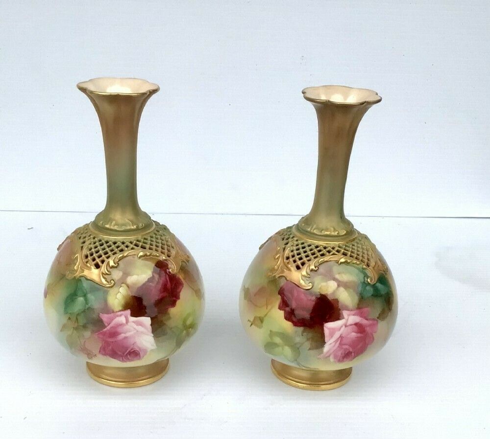 Fine Pair Of Royal Worcester Rose Painted Vases photo 1650.0