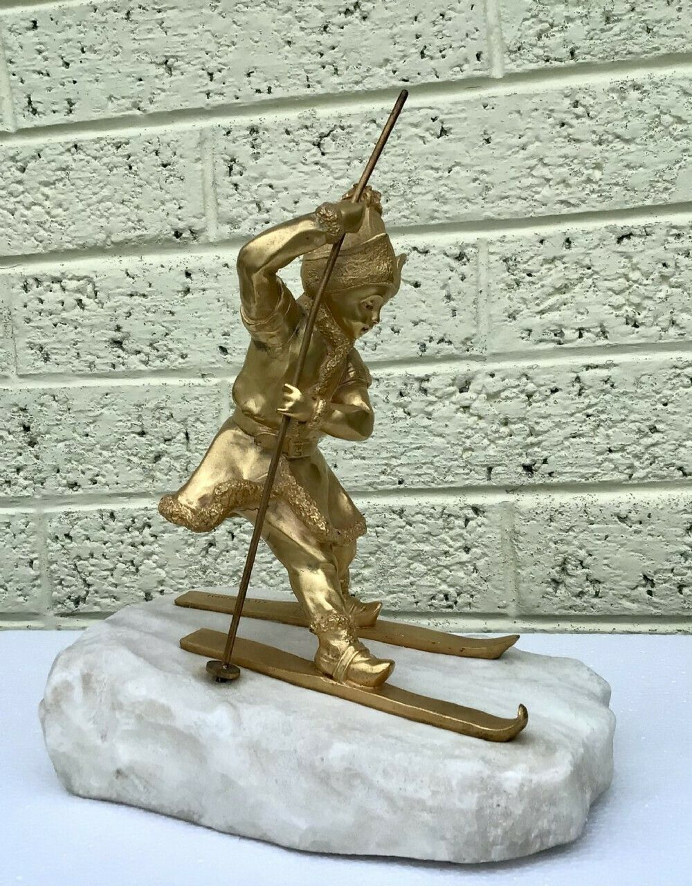 A Young Gilded Bronze Skier; Charlotte Monginot (1872 Paris   1962 Neuilly Sur Seine)