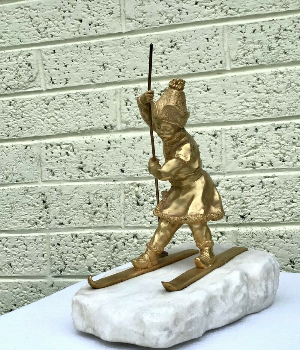 A Young Gilded Bronze Skier; Charlotte Monginot (1872 Paris   1962 Neuilly Sur Seine) photo for sale
