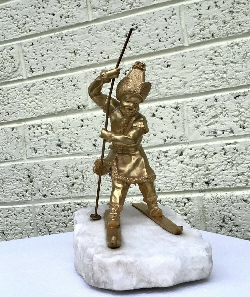 A Young Gilded Bronze Skier; Charlotte Monginot (1872 Paris   1962 Neuilly Sur Seine) photo vinterior