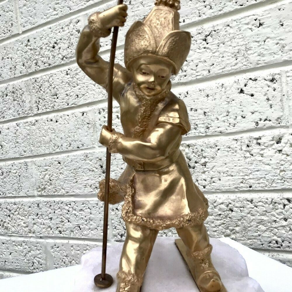 A Young Gilded Bronze Skier; Charlotte Monginot (1872 Paris   1962 Neuilly Sur Seine) photo vintage