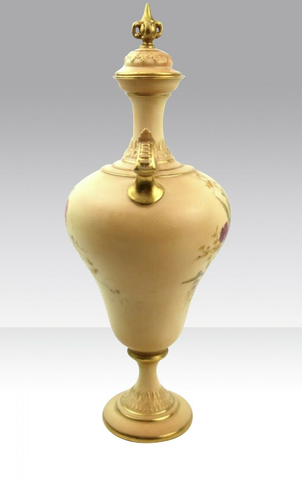 Antique Royal Worcester Blush Ivory Pedestal Vase With Lid photo for sale