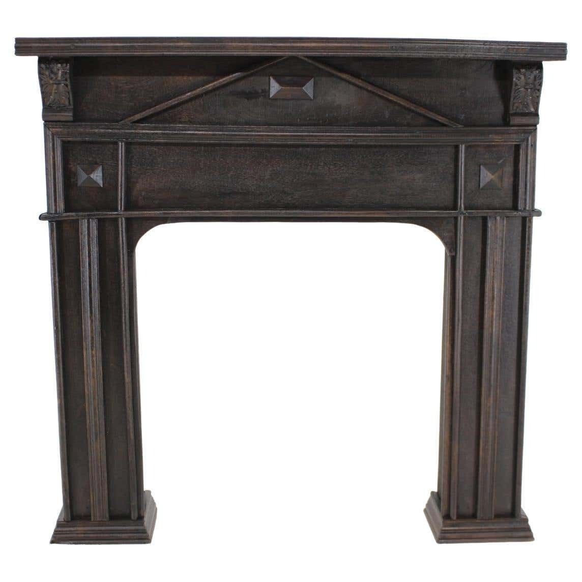 Antique Oak Fireplace Mantel, 1950s