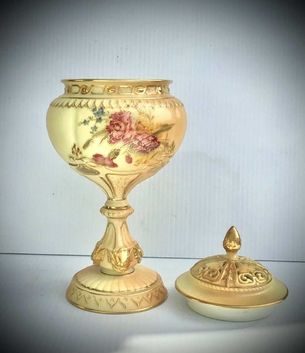 Antique Royal Worcester Blush Ivory Pot Pourri Pedestal Vase photo vinterior