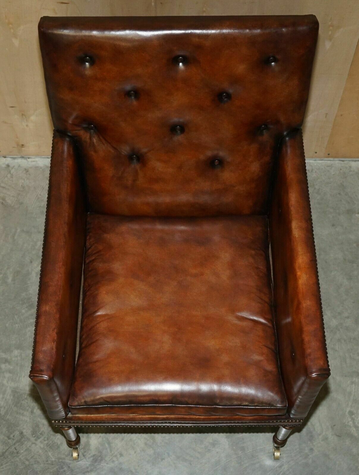 Fully Restored Antique George III Circa 1780 Brown Leather Chesterfield Armchair photo vintage
