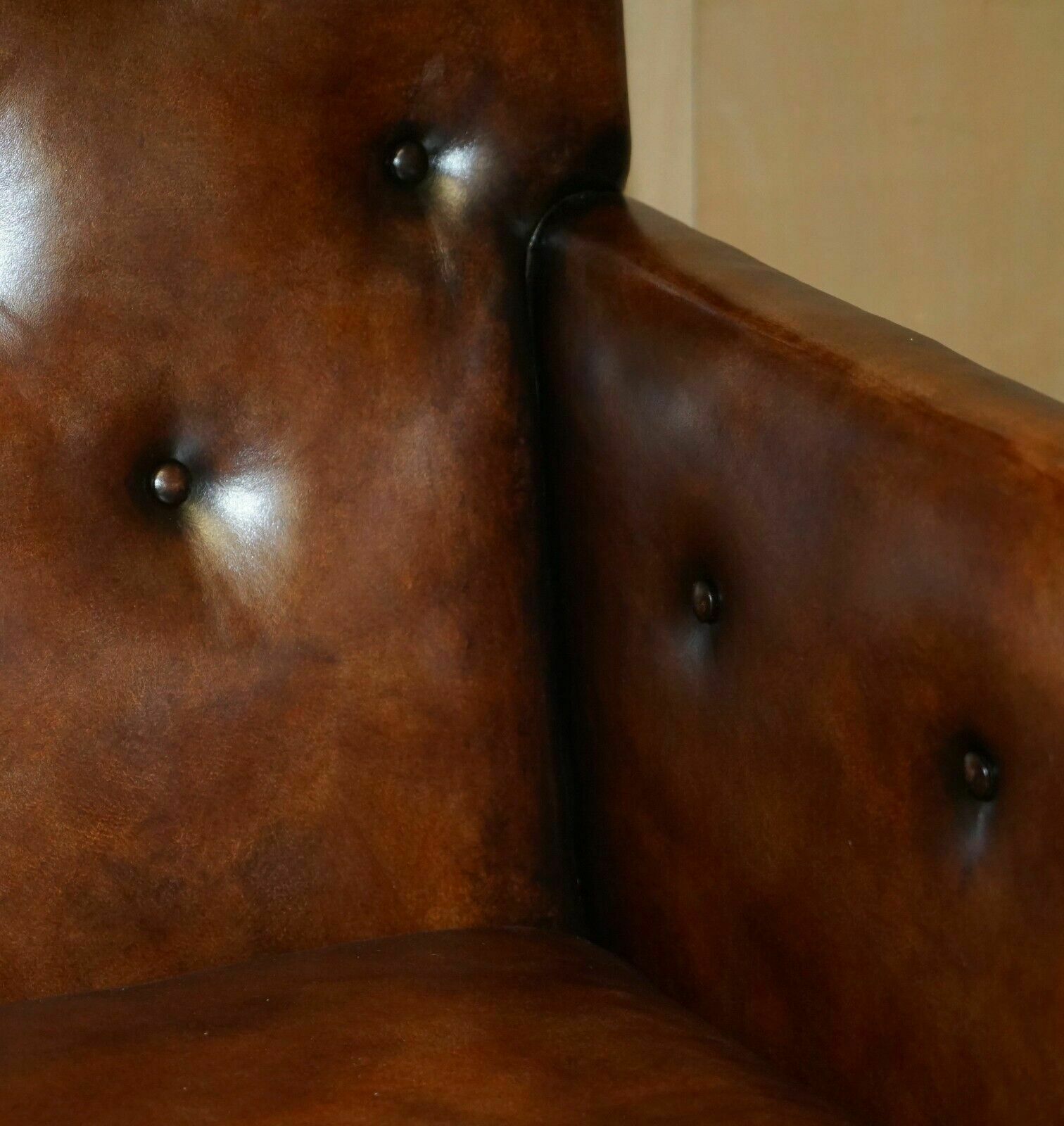 Furniture Fully Restored Antique George III Circa 1780 Brown Leather Chesterfield Armchair photo