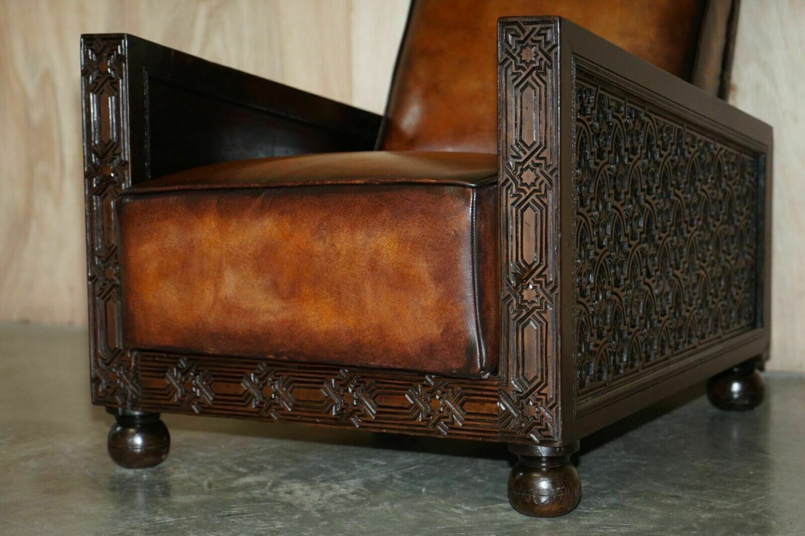 Fine Pair Of Fully Restored Antique Art Deco Armchairs Hand Carved Carved Panels photo 12000.0