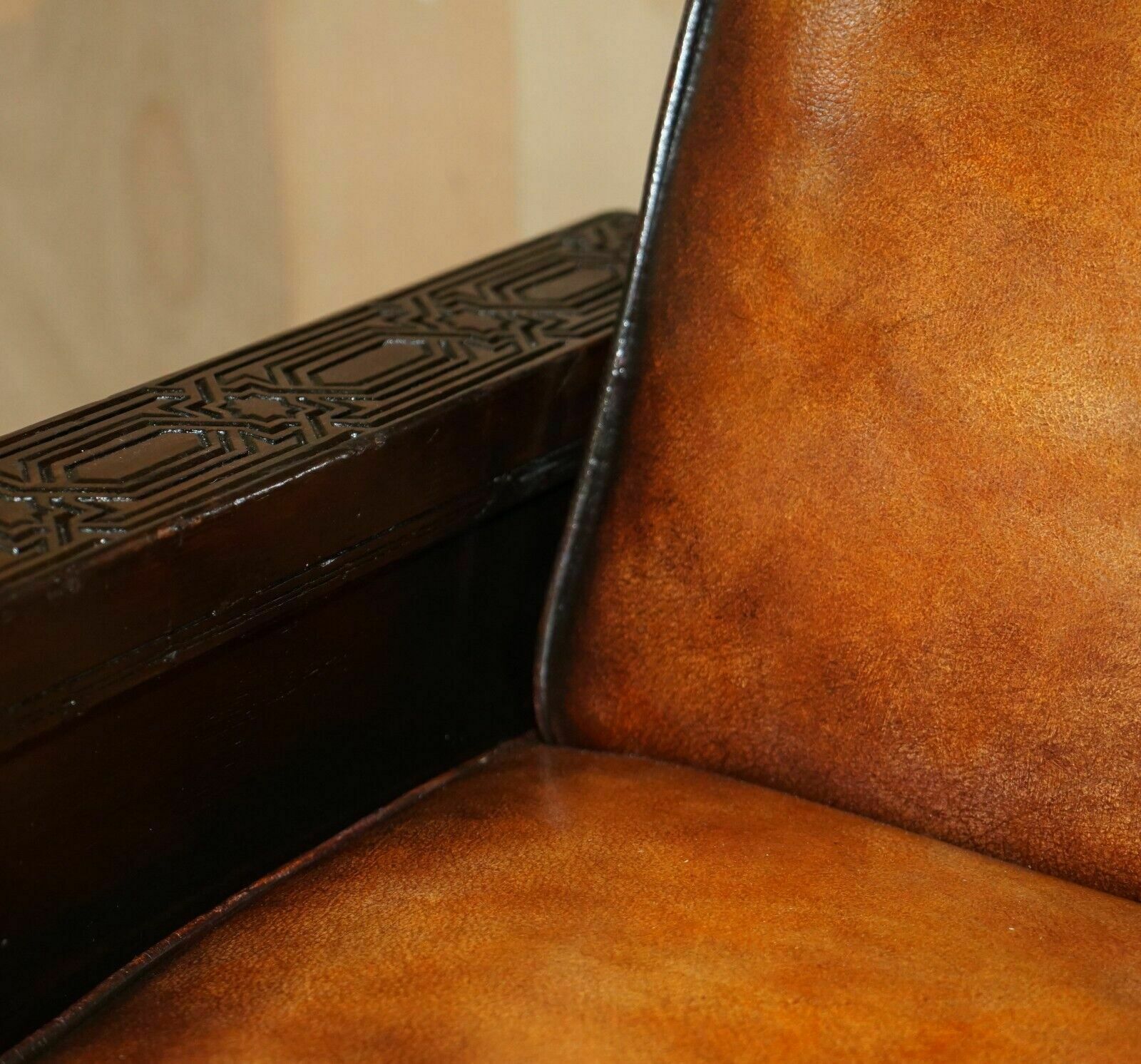 Fine Pair Of Fully Restored Antique Art Deco Armchairs Hand Carved Carved Panels photo vintage