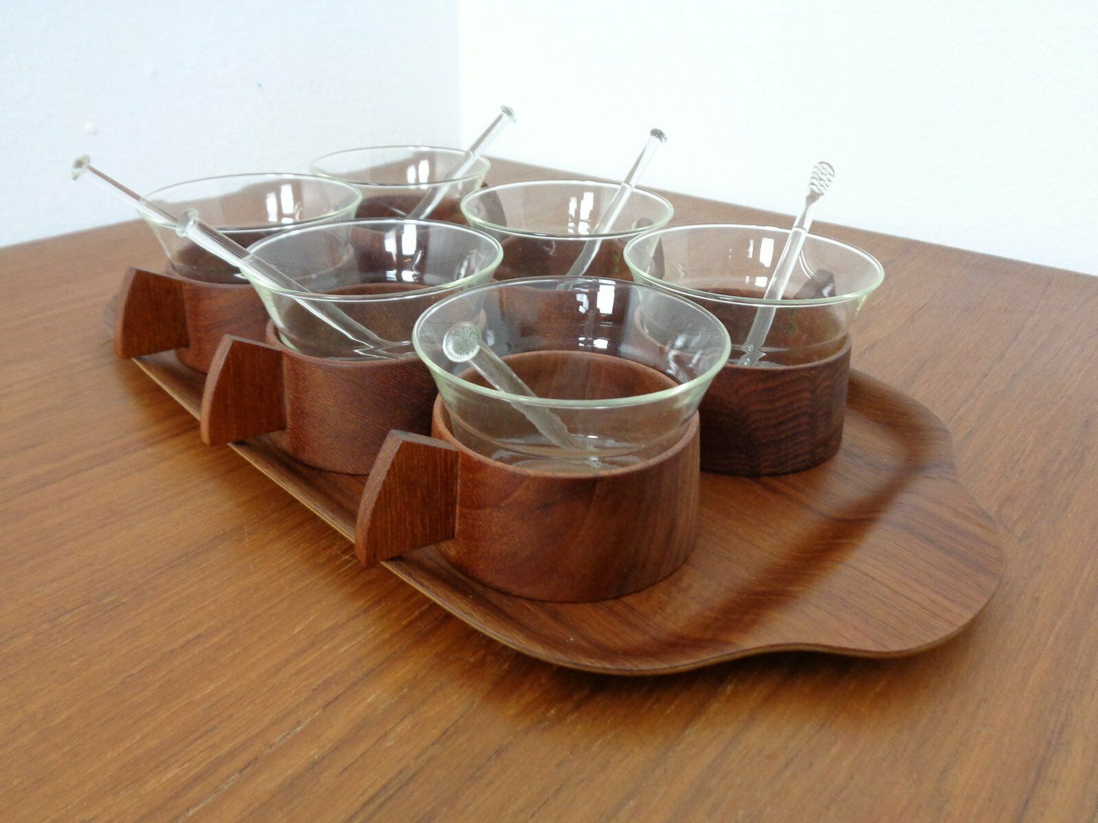 Swedish Teak Tray With Tea Cups By Jie Gantofta, 1960s, Set Of 7 photo 202.0