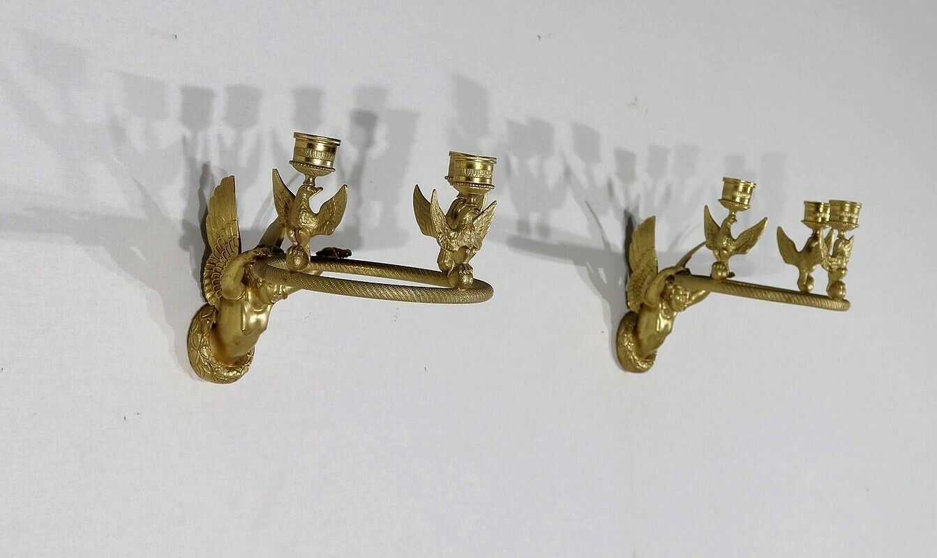 Pair Of Gilt Bronze Candle Holder Sconces, Empire   Early 19th Century photo furniture