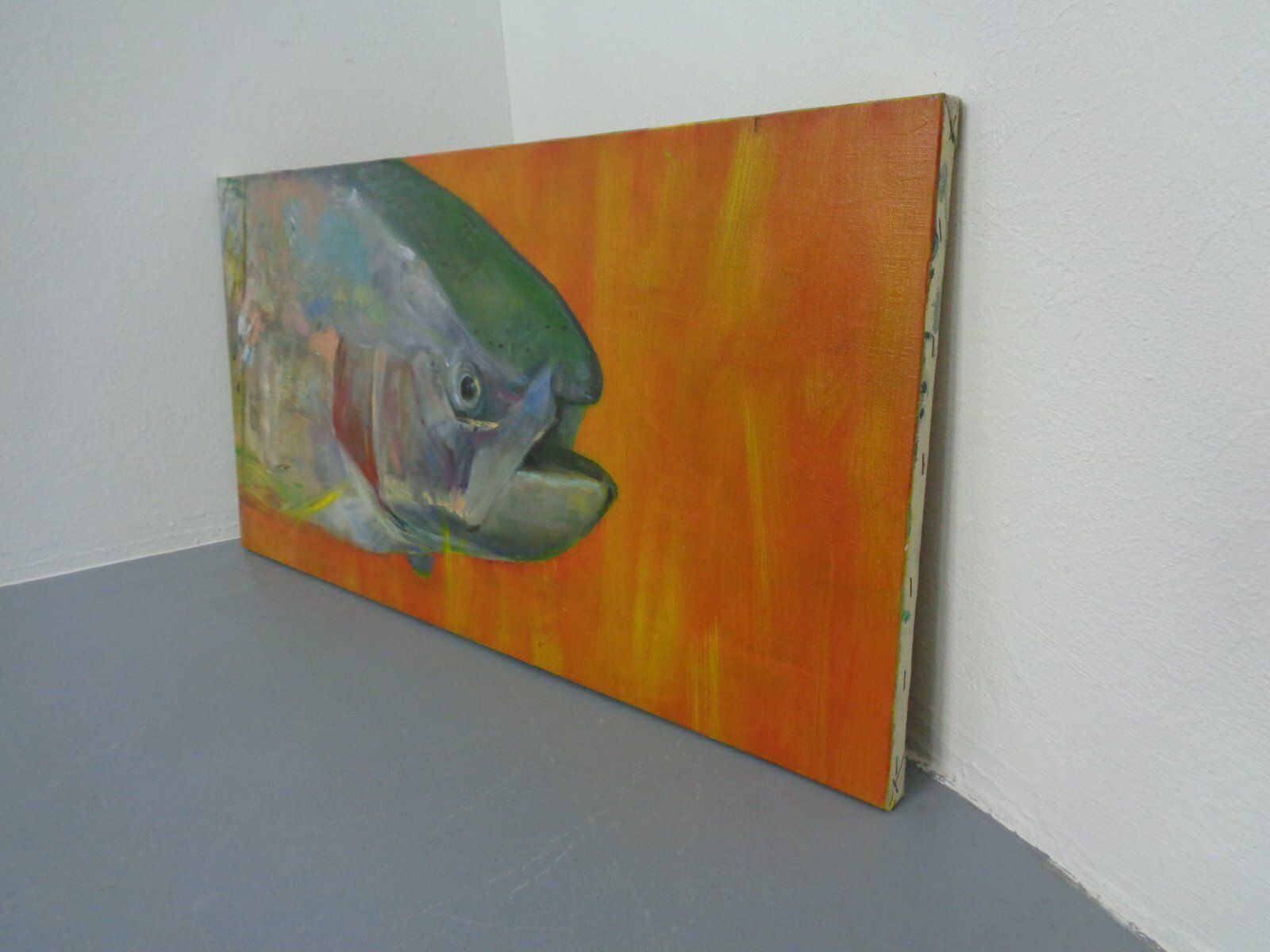 Fred Neumann, Salmon Trout, 1980s, Oil On Canvas photo vintage