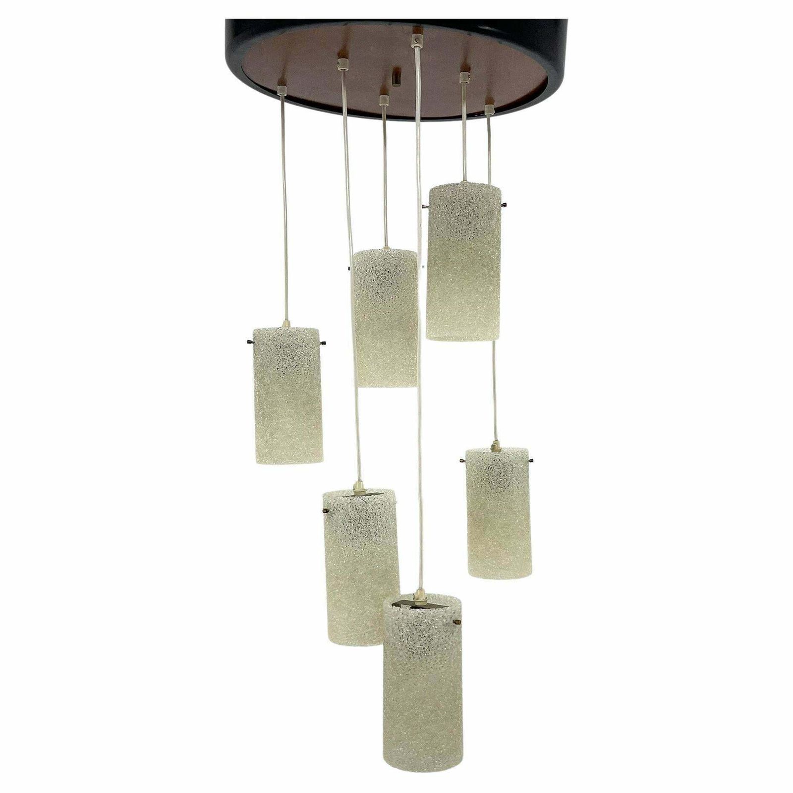 Mid Century Cascade Wood & Crushed Plastic Pendant Light, 1970''S