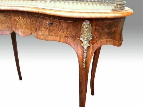 Quality Inlaid Burr Walnut Ormolu Mounted Kidney Shaped Antique Desk photo for sale