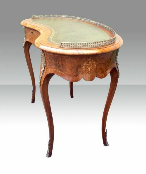 Quality Inlaid Burr Walnut Ormolu Mounted Kidney Shaped Antique Desk photo Furniture