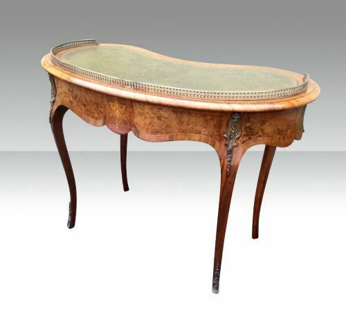 Quality Inlaid Burr Walnut Ormolu Mounted Kidney Shaped Antique Desk photo vintage