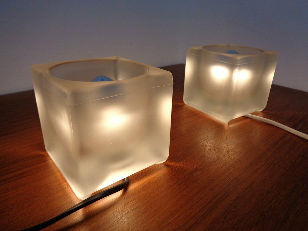Glass Cube Table Lamps From Peill & Putzler, 1970s, Set Of 2 photo Lighting