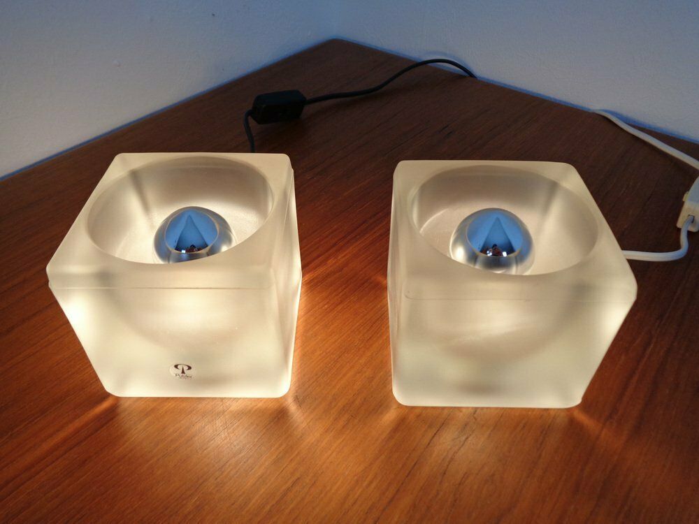 Glass Cube Table Lamps From Peill & Putzler, 1970s, Set Of 2 photo 317.0