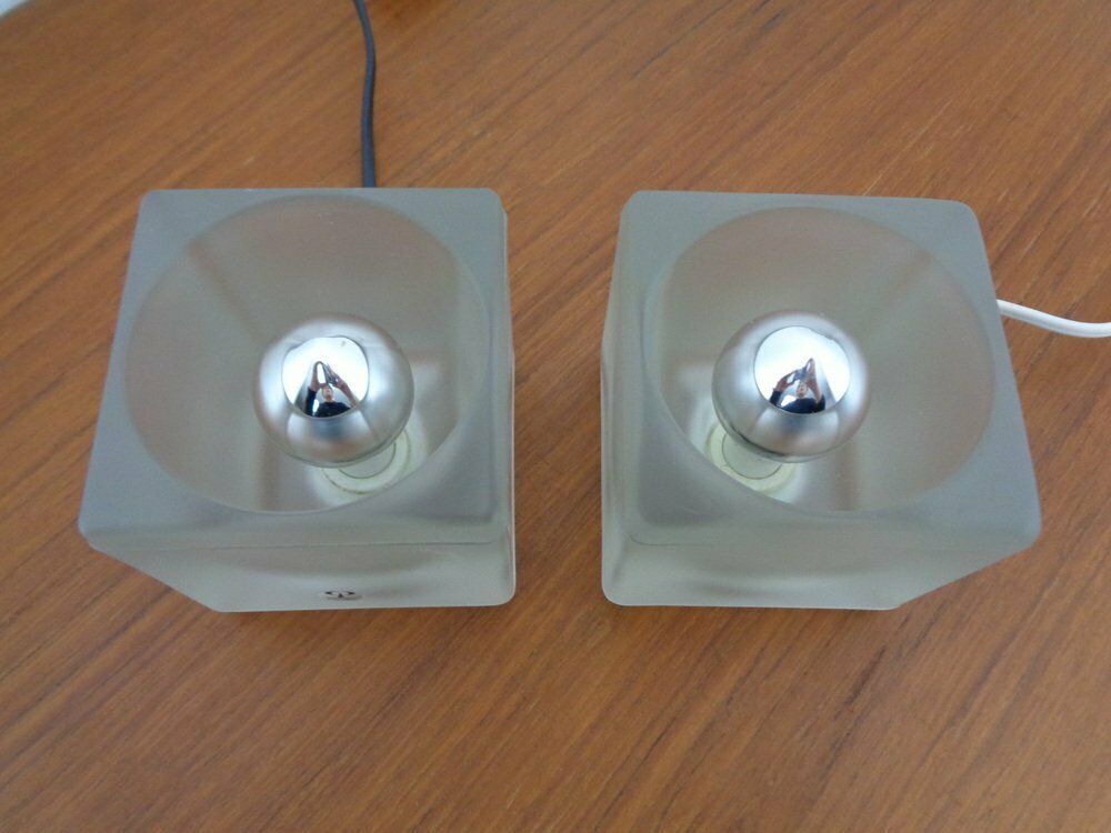 photo vintage Glass Cube Table Lamps From Peill & Putzler, 1970s, Set Of 2