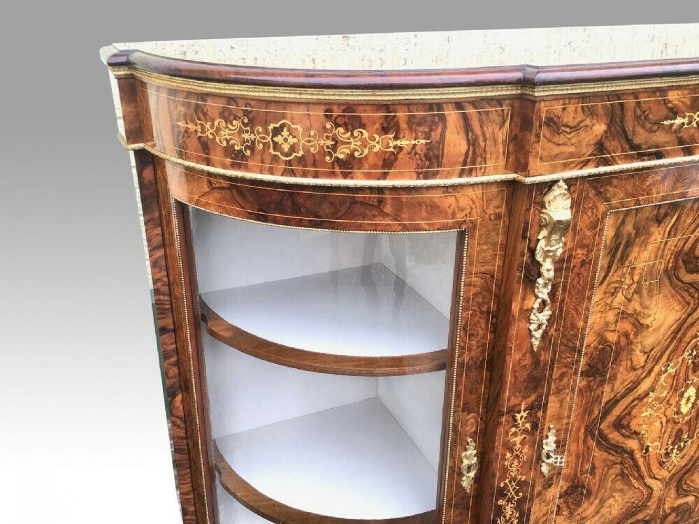 Exhibition Quality Burr Walnut Antique Credenza Cabinet Sideboard photo vinterior