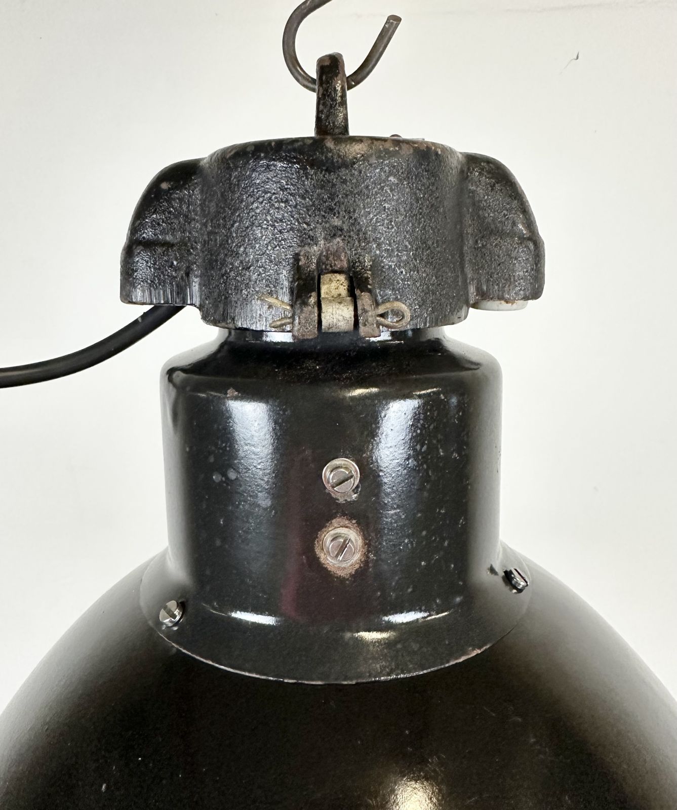 Bauhaus Black Enamel Factory Pendant Lamp, 1930s, 6x photo furniture
