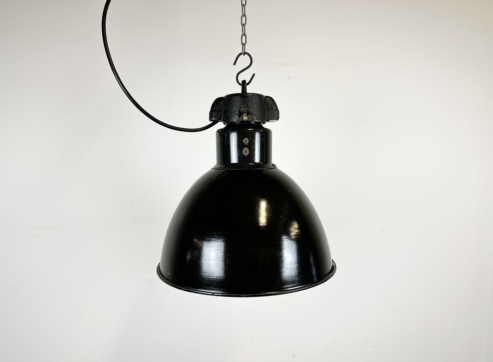 photo furniture Bauhaus Black Enamel Factory Pendant Lamp, 1930s, 6x