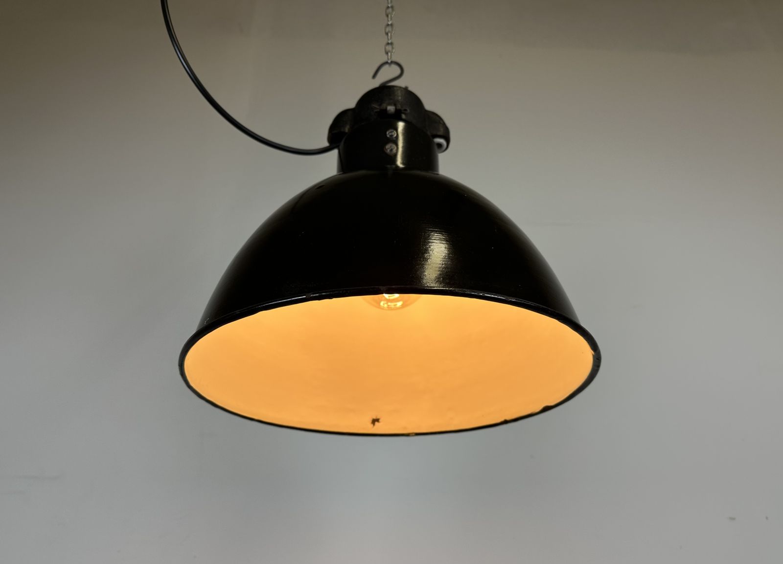 199.0 Bauhaus Black Enamel Factory Pendant Lamp, 1930s, 6x photo