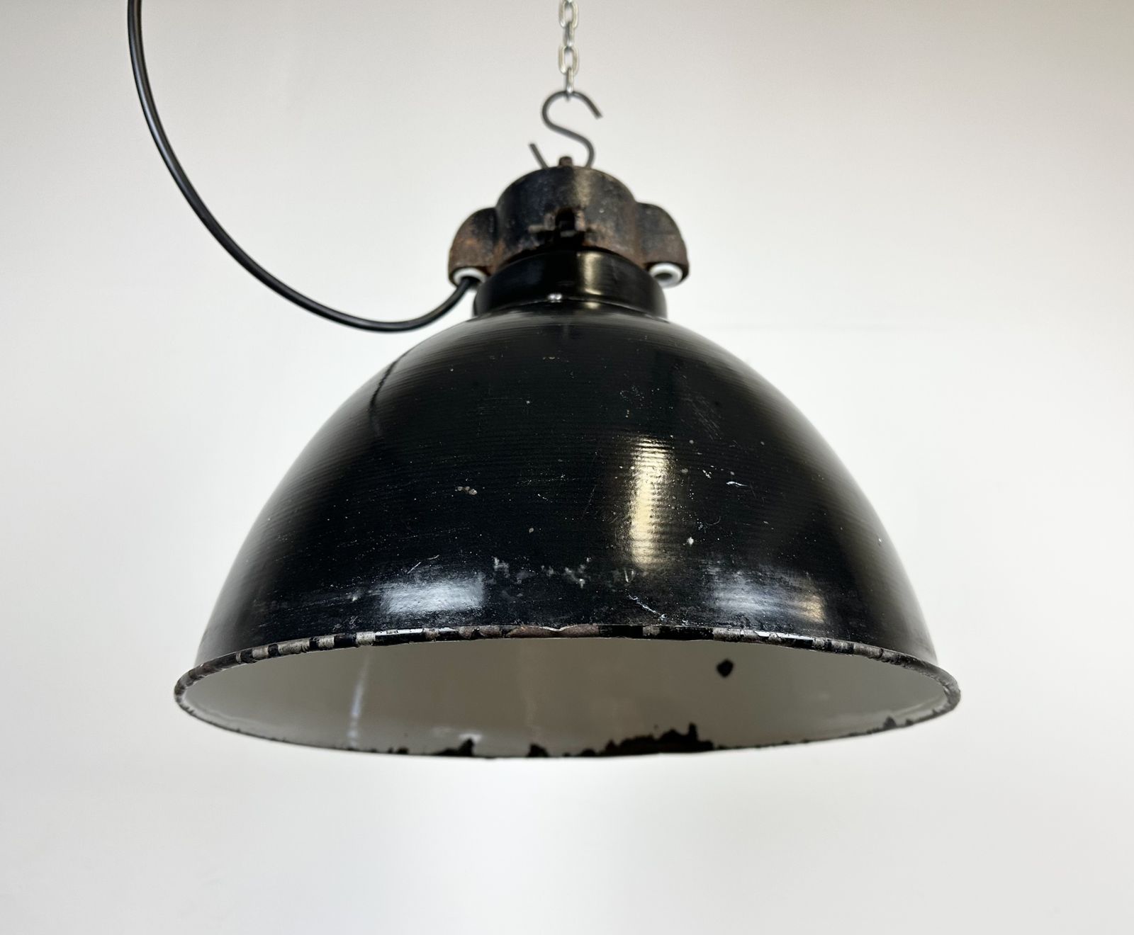 Bauhaus Black Enamel Factory Pendant Lamp, 1930s photo for sale