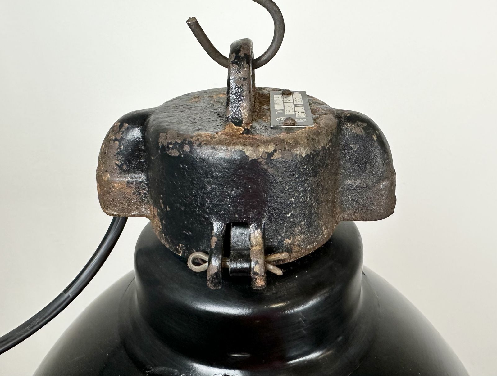 Bauhaus Black Enamel Factory Pendant Lamp, 1930s photo vinterior