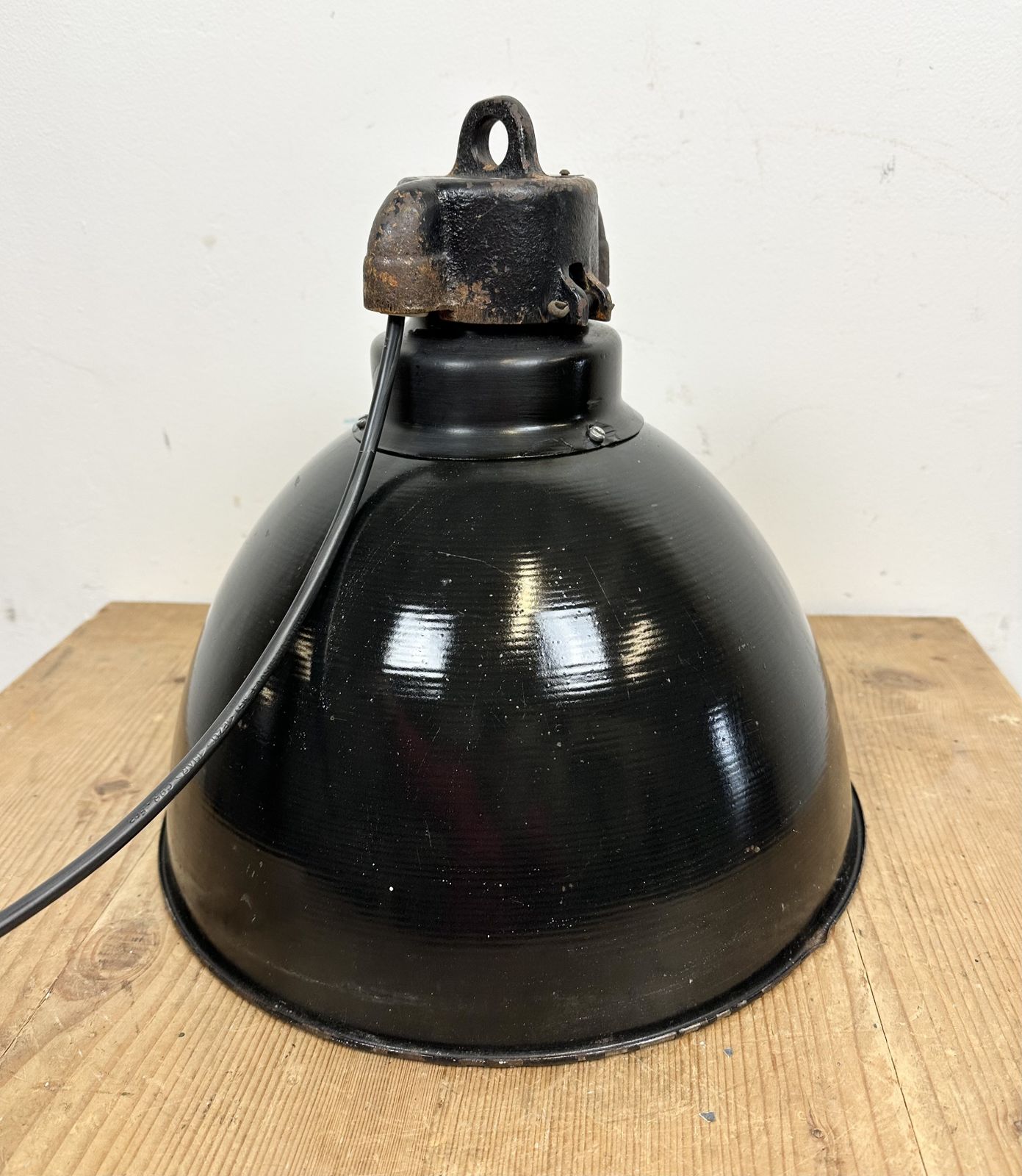photo buy Bauhaus Black Enamel Factory Pendant Lamp, 1930s