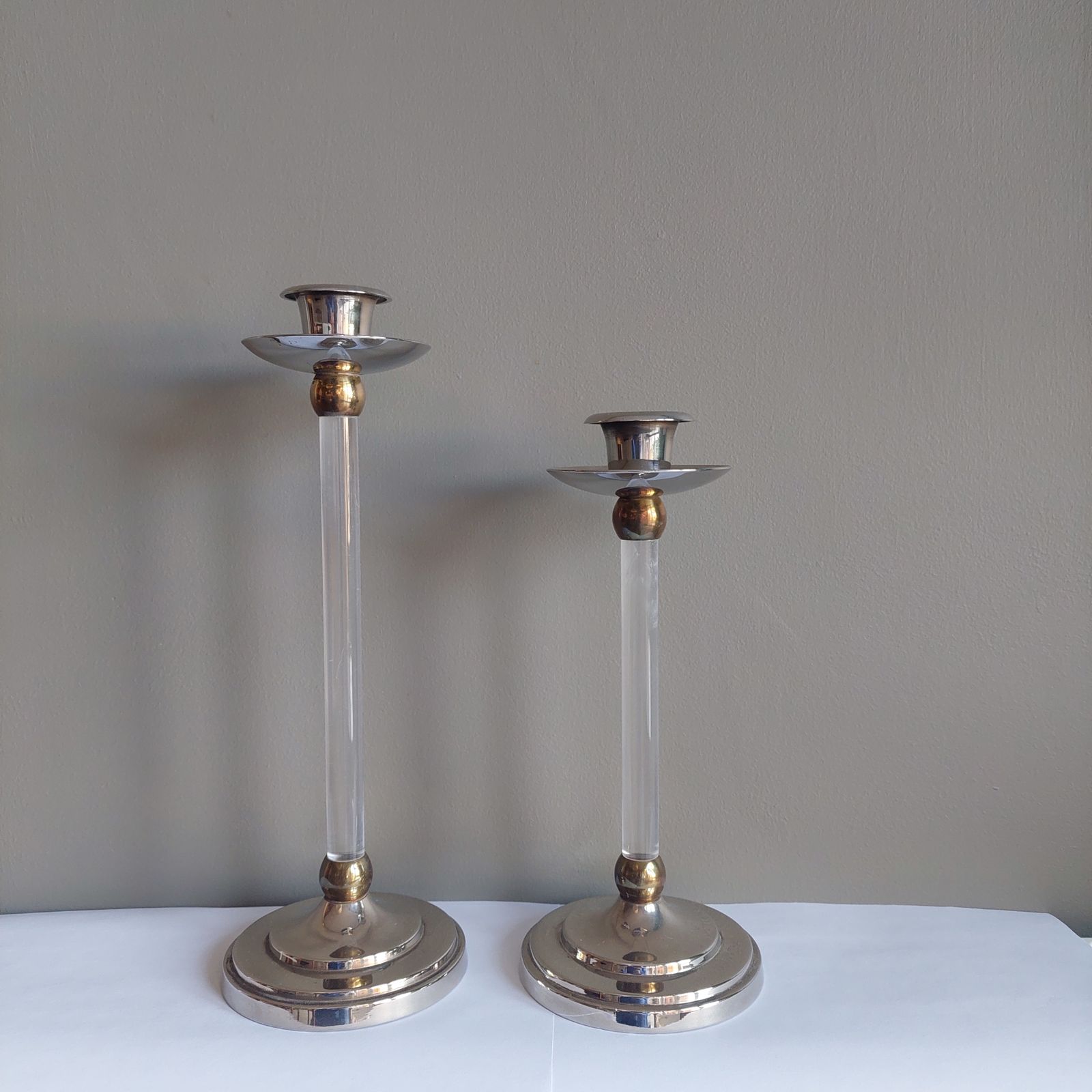 Mid Century Estrid Ericson Pair Of Brass And Plexiglass Candlesticks, Circa 1960 photo furniture