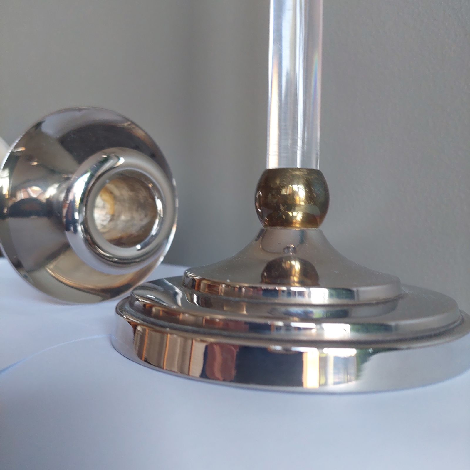 Home Decor Mid Century Estrid Ericson Pair Of Brass And Plexiglass Candlesticks, Circa 1960 photo