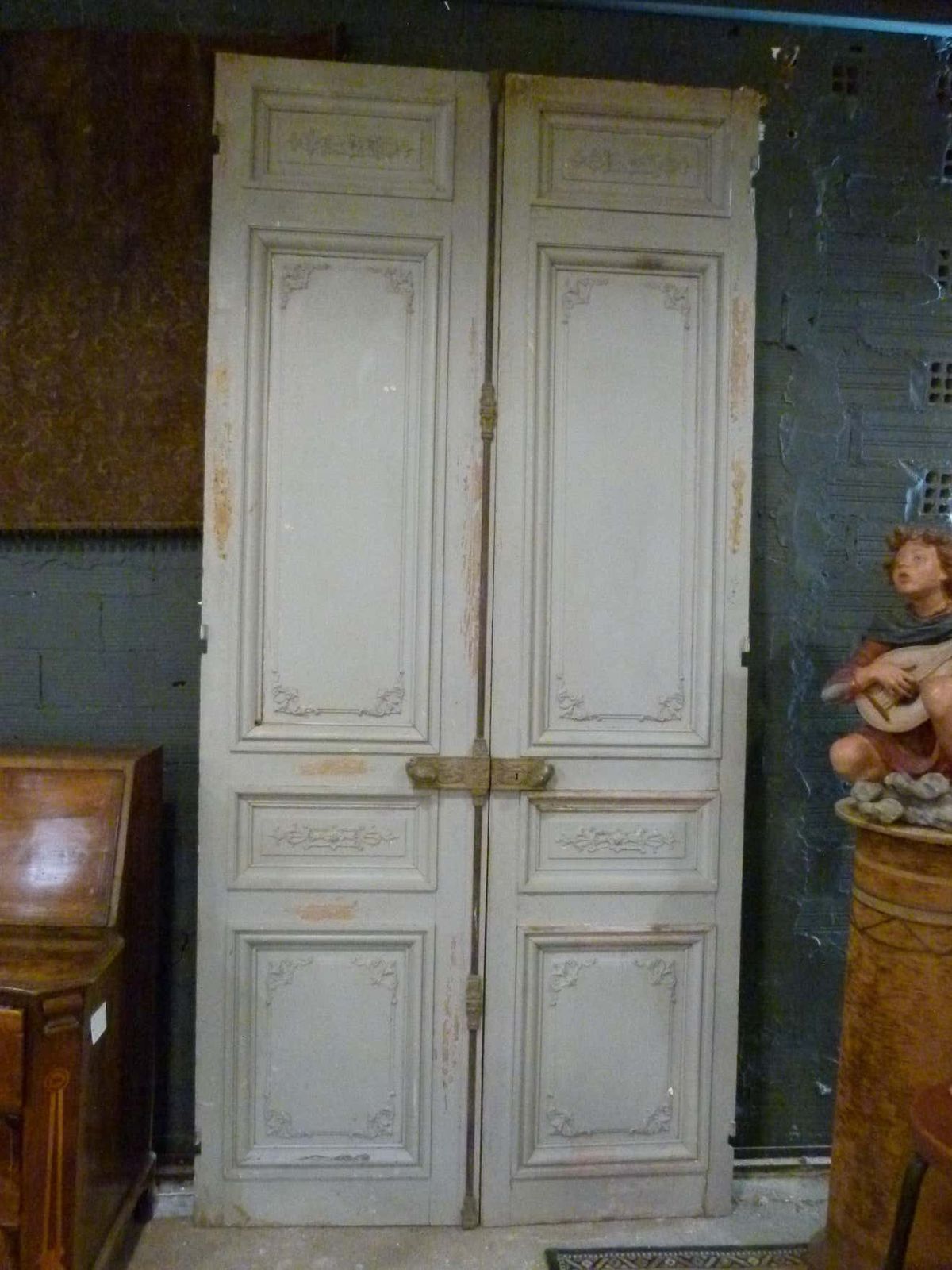 Antique Large Doble Wooden Interior Door In White Patina Colour photo furniture