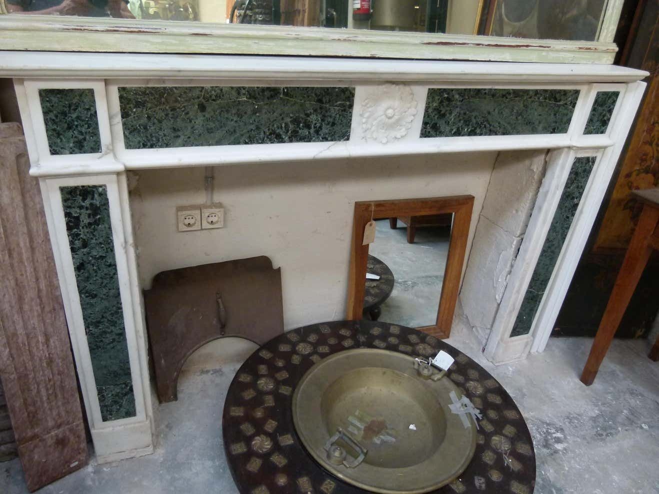 Louis XVI Style White And Green Marble Fireplace Mantel photo vinterior