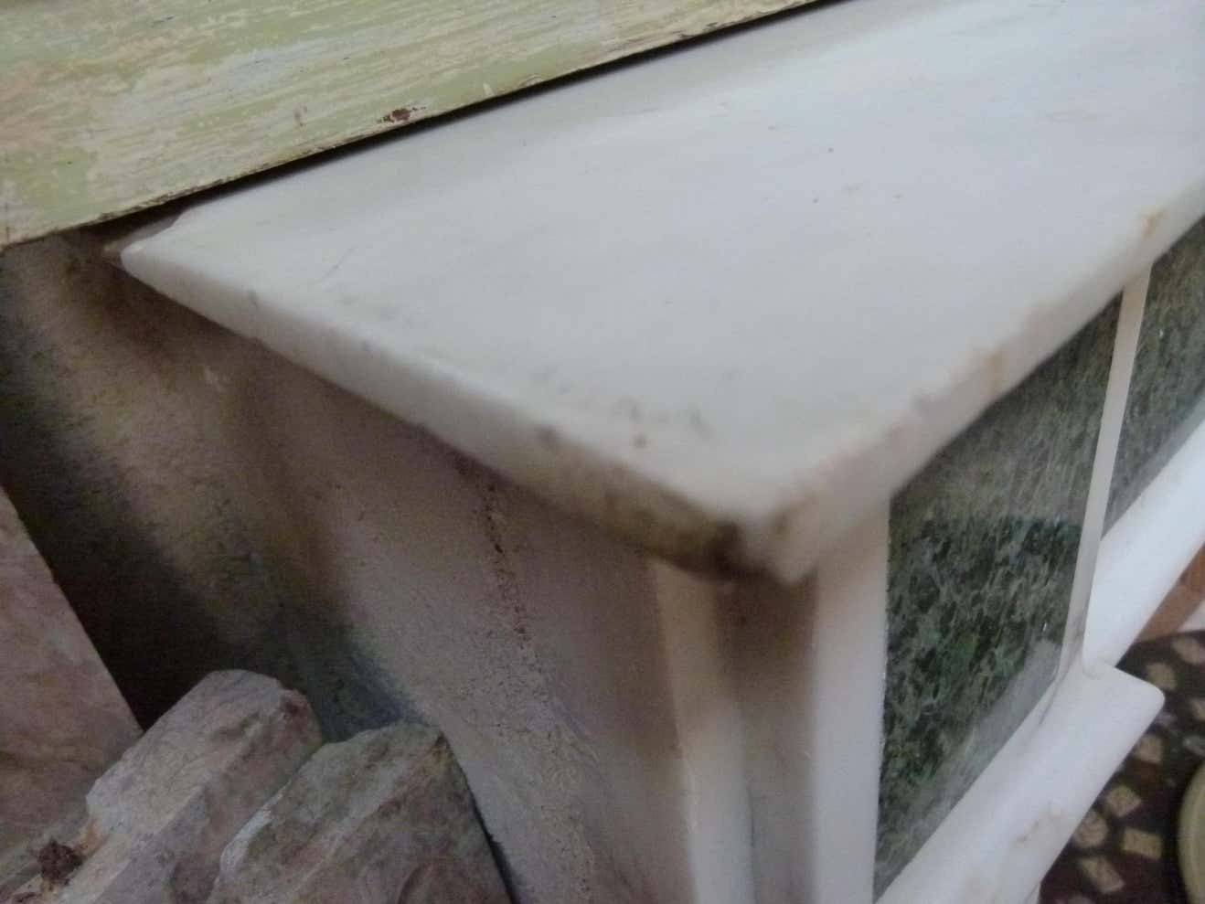 photo for sale Louis XVI Style White And Green Marble Fireplace Mantel