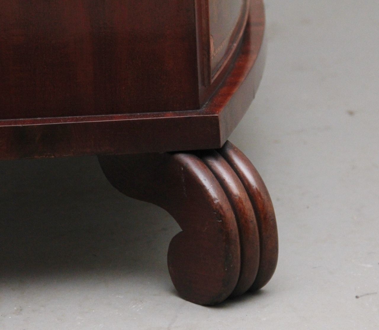 Furniture A Highly Decorative Early 19th Century Flame Mahogany And Inlaid Bowfront Chest Of Drawers photo