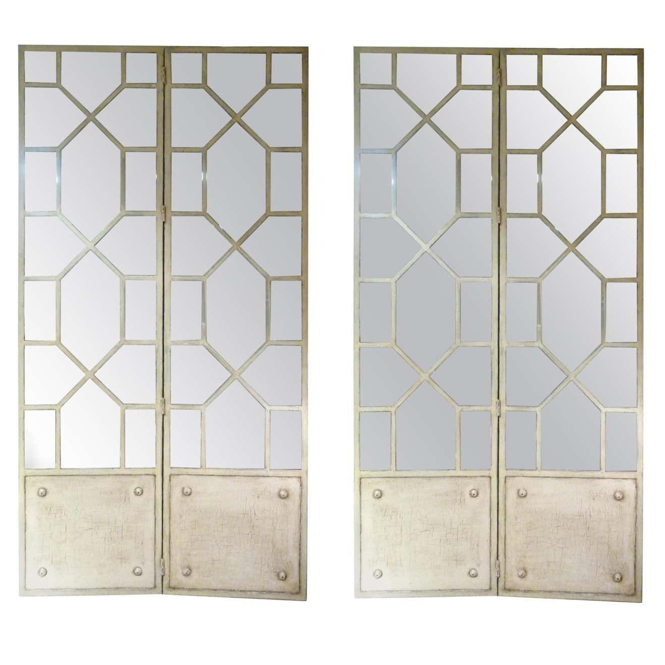20th Century French White Iron Mirror Fourfold Door