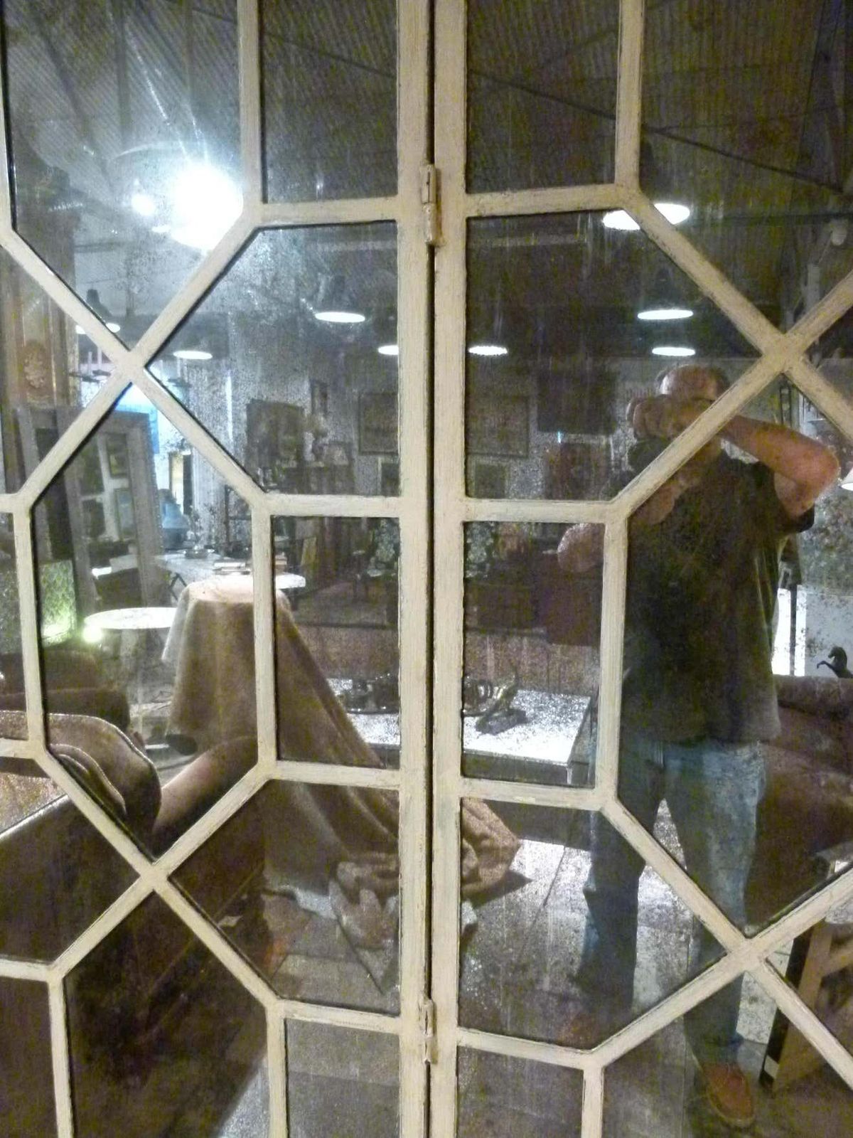 20th Century French White Iron Mirror Fourfold Door photo vinterior