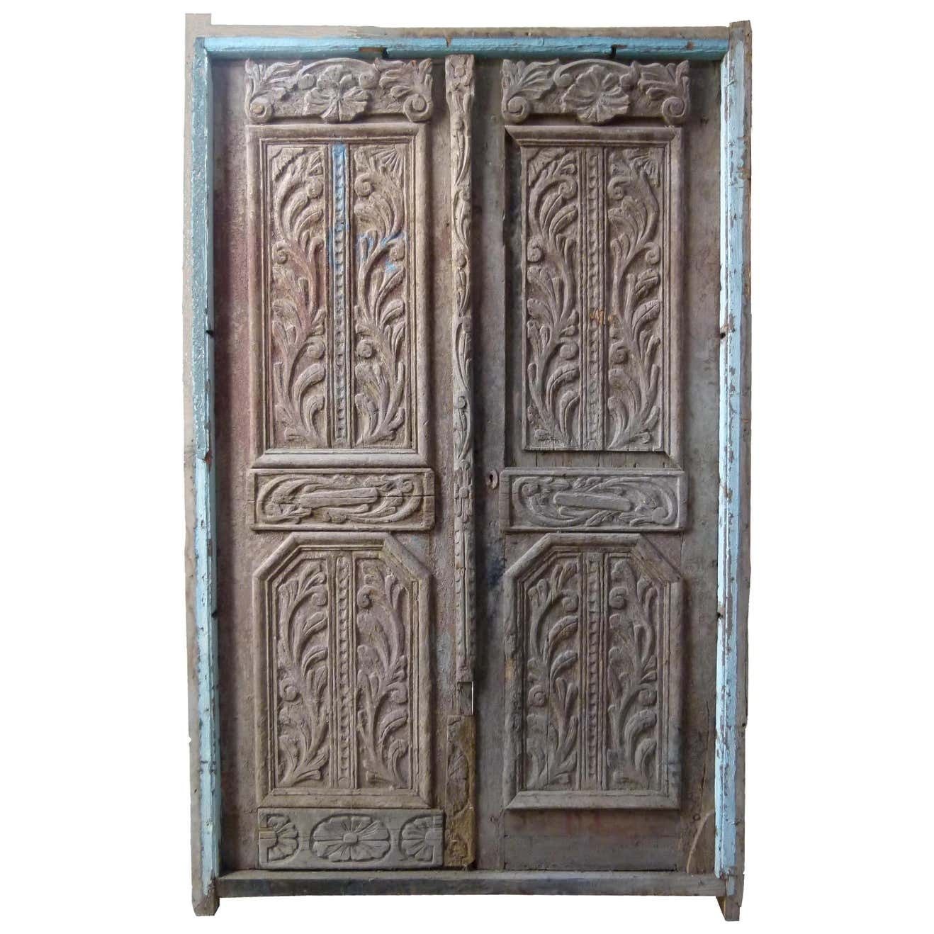 19th Century Wooden Double Front Door In Art Nouveau Style, Spain