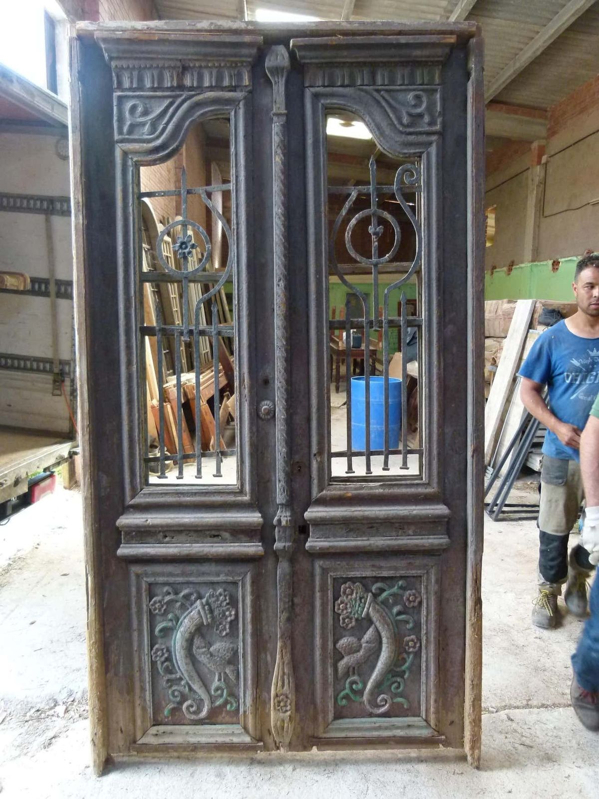19th Century Wooden Double Front Door In Art Nouveau Style, Spain photo for sale