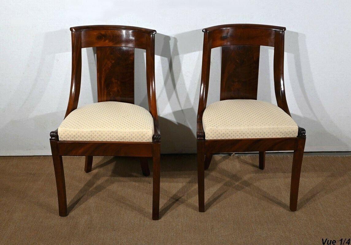 Pair Of Mahogany Gondola Chairs   Early 20th Century photo for sale