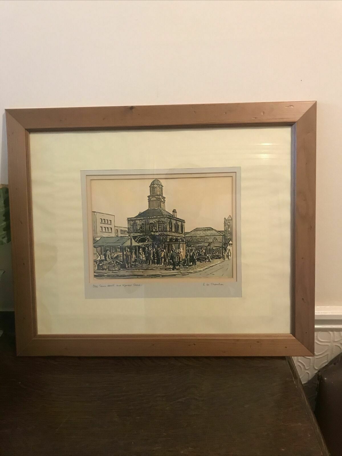 R W Thornton Original Watercolour & Ink Drawing Market Place Signed Framed