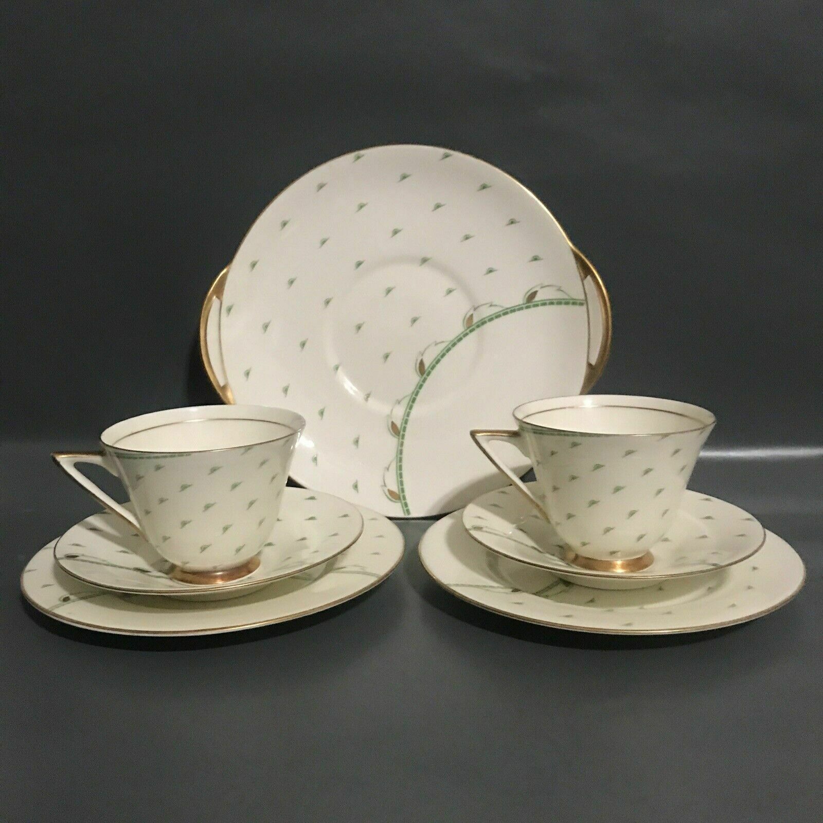 2x Royal Doulton Art Deco Yvonne Tea Trio Plate 1930s China + Plate English
