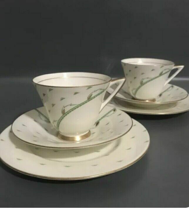 2x Royal Doulton Art Deco Yvonne Tea Trio Plate 1930s China + Plate English photo furniture