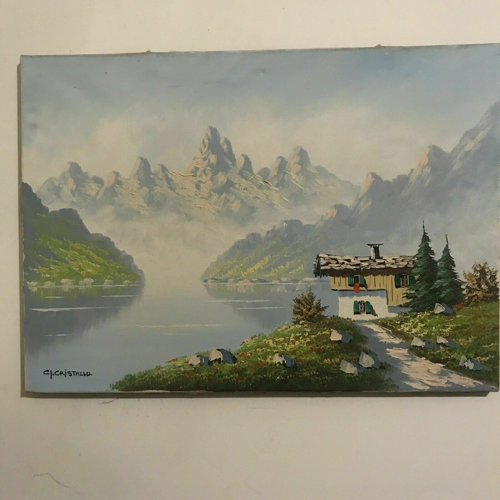 C J Cristallo Painting Dutch Canvas Mid 20th Century Vintage Original photo furniture