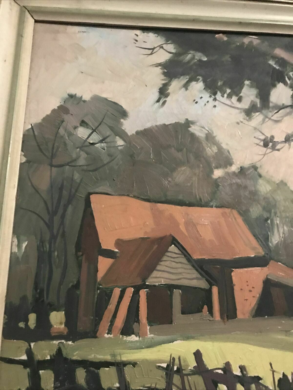 Original Oil Painting Landscape Framed Superb 1979 Vintage Signed Verso Red Barn photo Art