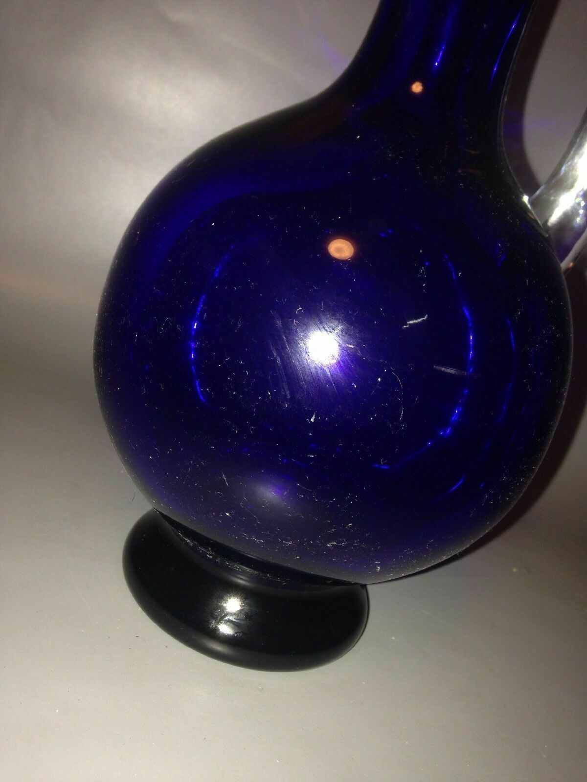 Mid Century Cobalt Blue Art Glass Carafe Water Jug Decanter Applied Handle photo furniture