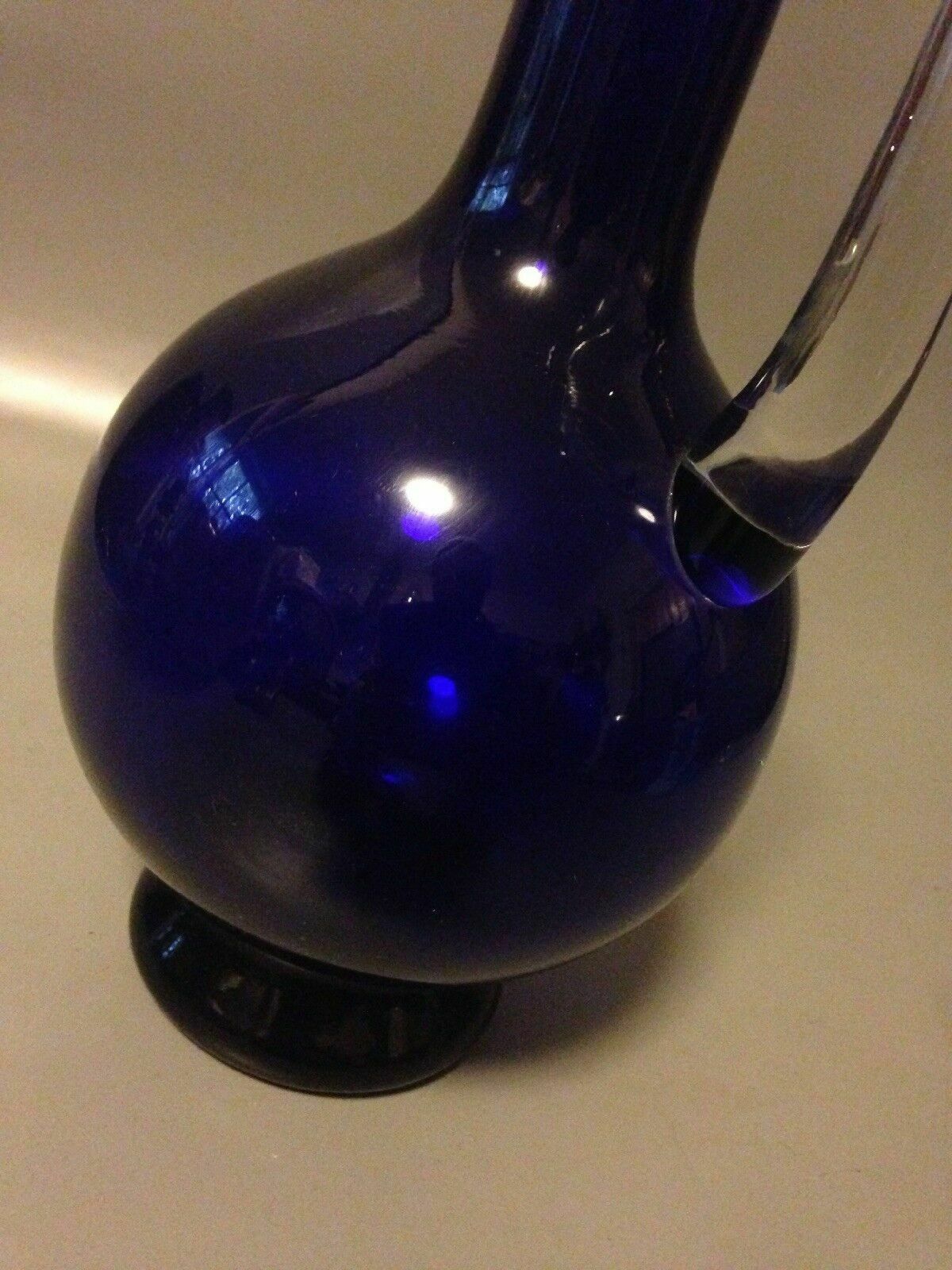 Mid Century Cobalt Blue Art Glass Carafe Water Jug Decanter Applied Handle photo buy